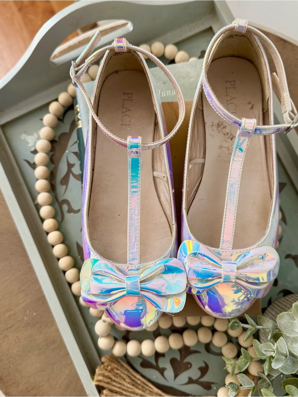The Children's Place Iridescent Bow T-Strap Dress Shoes - Pink/Blue